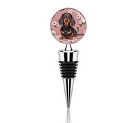 Dachshund Florals Wine Stopper Zinc Alloy Beverage Bottle Stopper Reusable Leak Proof Wine Cork Cute Champagne Saver Decorative Bottle Sealer Plug Gift for Men Women