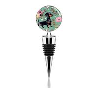 Dachshund Florals Wine Stoppers Reusable Wine Bottle Stopper Decorative Champagne Stoppers Silicone Beverage Bottle Sealer Keep Fresh, Leakproof Wines Saver for Bar Party Decor