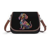 Dachshund Flower Funny Dog Crossbody Bags for Women Leather Tote Bag Travel Purse Shoulder Bag for Work Shopping