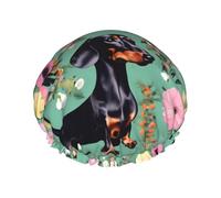 Dachshund Flower Print Large Waterproof Shower Cap for Men and Women Reusable Lightweight Soft