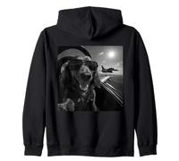 Dachshund Flying High Aviator Style Zip Hoodie