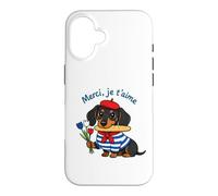Dachshund French Dog Merci Je T'aime Paris Case for iPhone 16
