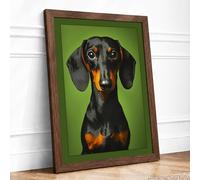 Dachshund Gaze Modern Framed Wall Art Print A3 (42×29.7cm) Walnut, Wall Decor for Living Room, Bedroom, Office & Home, Ready to Hang, Art Gift