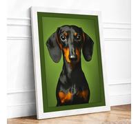Dachshund Gaze Modern Framed Wall Art Print A3 (42×29.7cm) White, Wall Decor for Living Room, Bedroom, Office & Home, Ready to Hang, Art Gift