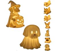 Dachshund Ghost Lamp, Halloween Glowing Ghost Dogs, French Bulldog Spooky Cute Night Light, Figurines Decorations Lamp,Home Decor Gift for Bedroom, Statues Nightlight for Dog Lovers in Dark(2pc-A)