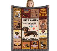 Dachshund Gifts for Girls and Women Throw Blanket, Soft Flannel Blanket with Retro Design, 60x50Inches, "Just a Girl Who Loves Dachshunds" Quote, Gift for Dog Lovers, Cozy and Warm for Sofa or Bed