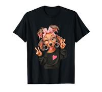Dachshund Girl Winking Double Peace Sign Pop Graphic Playful T-Shirt