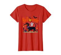 Dachshund Halloween Halloweenie Spooky Pup Party T-Shirt, Women, Red, XXL