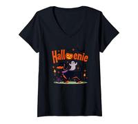 Dachshund Halloween Halloweenie Spooky Pup Party V-Neck T-Shirt, Women, Black, XXL