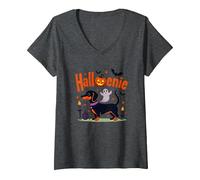 Dachshund Halloween Halloweenie Spooky Pup Party V-Neck T-Shirt, Women, Dark Heather Grey, XXL