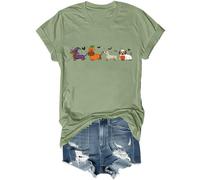 Dachshund Halloween T-Shirt Cute Ghost Dogs Halloween V-Neck Tshirt Halloween Pumpkin Dachshund Shirt Green