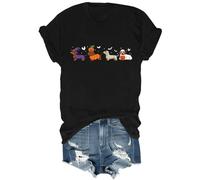 Dachshund Halloween T-Shirt Cute Ghost Dogs Halloween V-Neck Tshirt Halloween Pumpkin Dachshund Shirt Black