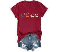 Dachshund Halloween T-Shirt Cute Ghost Dogs Halloween V-Neck Tshirt Halloween Pumpkin Dachshund Shirt Claret