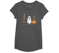 Dachshund Halloween Wiener Dog Pumpkin Weenie Witch T-Shirt, Girls, Asphalt Grey, Medium