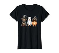 Dachshund Halloween Wiener Dog Pumpkin Weenie Witch T-Shirt, Women, Black, X-Small