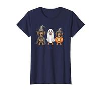 Dachshund Halloween Wiener Dog Pumpkin Weenie Witch T-Shirt, Women, Navy Blue, Small