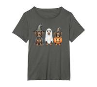 Dachshund Halloween Wiener Dog Pumpkin Weenie Witch T-Shirt, Women's Plus, Asphalt Grey, 1X