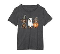 Dachshund Halloween Wiener Dog Pumpkin Weenie Witch T-Shirt, Women's Plus, Dark Heather Grey, 1X