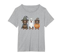 Dachshund Halloween Wiener Dog Pumpkin Weenie Witch T-Shirt, Women's Plus, Heather Grey, 4X