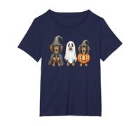 Dachshund Halloween Wiener Dog Pumpkin Weenie Witch T-Shirt, Women's Plus, Navy Blue, 3X