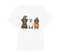 Dachshund Halloween Wiener Dog Pumpkin Weenie Witch T-Shirt, Women's Plus, White, 6X