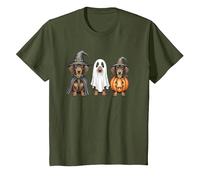 Dachshund Halloween Wiener Dog Pumpkin Weenie Witch T-Shirt, Youth, Olive Green, X-Small