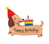 Dachshund Happy Birthday Balloon Foil Sausage Dog Balloon with Party Hat & Rainbow Cake Large Happy Birthday Helium Balloon for Kids, Dog Mum, Pet Dog Birthday Decorations