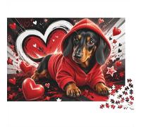 Dachshund Hearts 1000 Pieces Mini Jigsaw Puzzle for Adults | 38x26cm Cardboard Living Room Decor Durable Structure Friend Gift Mind Relaxation