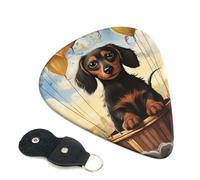 dachshund hot air balloon Guitar Picks 6 Pcs, 0.71mm Thickness Celluloid Plectrum with Leather Picks Holder, Personalized Guitar Pick for Bass Electric Acoustic Guitars Lovers Gift