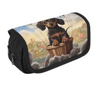 Dachshund Hot Air Balloon Pencil Case Organizer - Large Capacity 3 Compartment Pencil Pouch for Adults, Portable Makeup Bag & Aesthetic Stationery Bag with Zipper (8.7x4.3") Unisex Gift