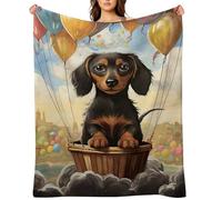 Dachshund Hot Air Balloon Throw Blanket for Couch, Fluffy Fuzzy Blankets for Women Men, Cozy Soft Bed Blankets for Bedroom, Warm Lightweight Throw Blanket for Travel, Camping 60"x80"