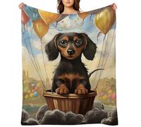 Dachshund Hot Air Balloon Throw Blanket for Sofa, Soft Cozy Flannel Blankets for Home, Lightweight Bed Blankets for Camping, Breathable Blanket for All Season, Bedroom, Travel 30"x40"