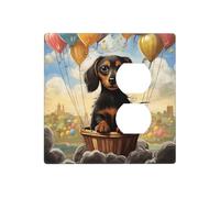dachshund hot air balloon Wall Plates Decorative Light Switch Cover 2 Gang Outlet Covers Electrical Switchplate Thermoplastic Faceplate Cover for Decorator Device, Screws Included