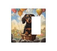 dachshund hot air balloon Wall Plates Decorative Light Switch Cover 2 Gang Outlet Covers Electrical Switchplate Thermoplastic Faceplate Cover for Decorator Device, Screws Included