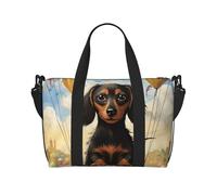 Dachshund Hot Air Balloon Water-Resistant Crossbody Travel Bag, Large Carry-On with Adjustable Strap, Multi-Compartment Weekender for Gym, Travel, Outdoor