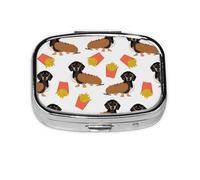 Dachshund Hot Dog and Fries Cute Funny Food,Meta Pill Box 2 Compartment Medicine Case,Portable Organizer,Rectangle Meta Portable Organizer Pill Box 1051 Compartment Medicine Case