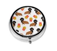 Dachshund Hot Dog and Fries Cute Funny FoodMeta Pill Box 3 Compartment Medicine Case,Portable Organizer