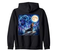 Dachshund Howling at the Moon Night Sky Dog Art Zip Hoodie