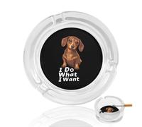 Dachshund I Do What I Want Round Glass Ashtray Washable Simple Ash Trays