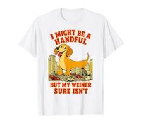 Dachshund I Might Be A Handful But My Weiner Sure Isn't Value Graphic T-Shirt, Men, White, S