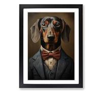 Dachshund in a Suit Painting No.2 Framed Print | A2 Black Framed Wall Art | Ready to Hang | Modern Animal Picture | Living Room Bedroom Lounge Office