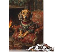 Dachshund in Christmas Sweater by Fireplace Cozy Holiday Dog Wall Art Puzzles 1000 Pieces Wooden Puzzles Puzzles Wooden Puzzles Family Activity Jigsaw Puzzles 1000pcs (75x50cm)