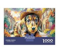 Dachshund in Hat Thick Cardboard Dog Cowboy Hat Jigsaw Puzzle Bundle Family Puzzle Lovers Stress Relief Puzzle Brain Training Game Ideal Leisure Gift 70x50cm/1000pcs