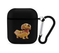 Dachshund in Hot Dog Bun with Mustard Earphone Case Cover Compatible with AirPods 1&2 Shockproof Bluetooth Headset Case Black-style