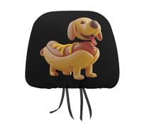 Dachshund in Hot Dog Bun with Mustard Headrest Covers Printed Car Seat Head Rest Protector Universal Auto Accessories 2 PCS