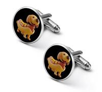 Dachshund in Hot Dog Bun with Mustard Shirt Cufflinks Round Cuff Links for Business Wedding Party Father's Day Gift 2.0cm
