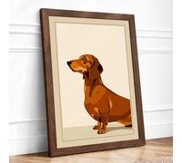 Dachshund in Profile Minimalist Framed Wall Art Print A3 (42×29.7cm) Walnut, Wall Decor for Living Room, Bedroom, Office & Home, Ready to Hang, Art Gift