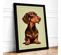 Dachshund in Profile Vintage Framed Wall Art Print A2 (59.4×42cm) Black, Wall Decor for Living Room, Bedroom, Office & Home, Ready to Hang, Art Gift