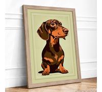 Dachshund in Profile Vintage Framed Wall Art Print A4 (29.7×21cm) Oak, Wall Decor for Living Room, Bedroom, Office & Home, Ready to Hang, Art Gift