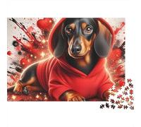 Dachshund in Red Hoodie 1000 Pieces Extra-Thick Cardboard DIY Jigsaw Puzzle, Cognitive Development & Rehabilitation Puzzle, Leisure Activity, Premium Quality Puzzle 52x38cm/1000pcs